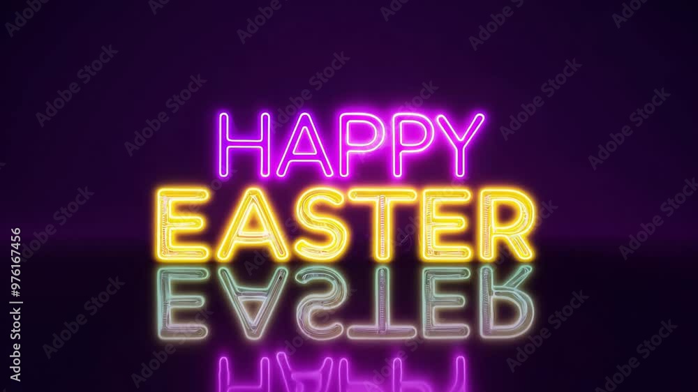 Animated Bright neon text Happy Easter on a dark background, creating a festive and appealing mood. Perfect for video cards, posters Animated text Animated Bright neon text Happy Easter on a dark background, creating a festive and appealing mood. Perfect for video cards, posters Animated text