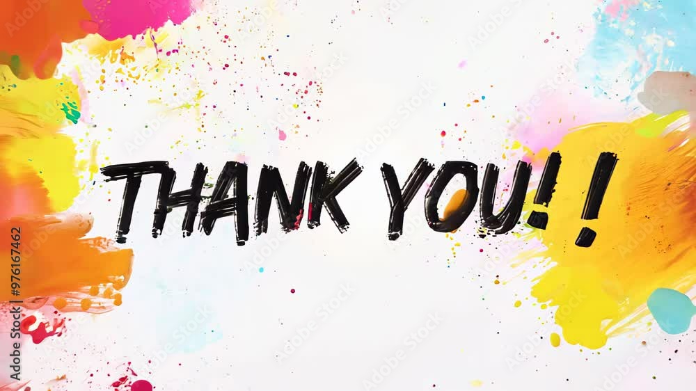 Animated text Thank You on a white background with colorful paint ...