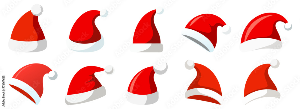 Set christmas santa hat in flat style. Vector illustration Set christmas santa hat in flat style. Vector illustration