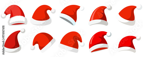 Set christmas santa hat in flat style. Vector illustration