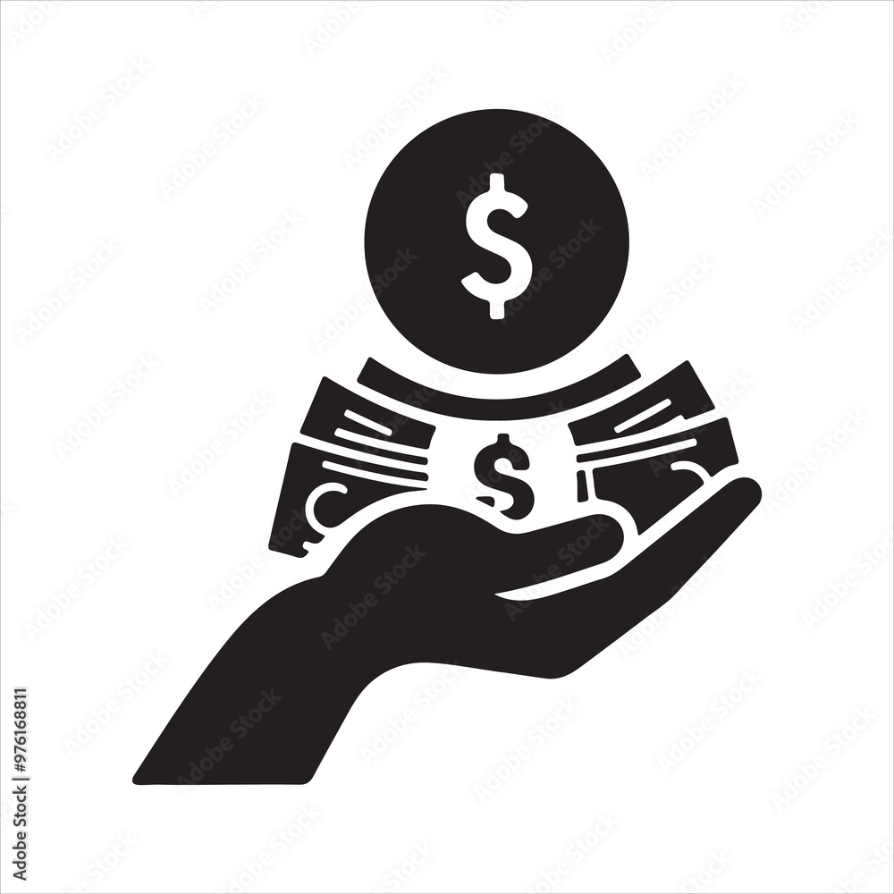 Money icon silhouette on white background
Money icon silhouette on white background