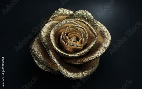 Generative-AI, Abstract Golden Rose with Metallic Texture Set Against a Deep Background photo