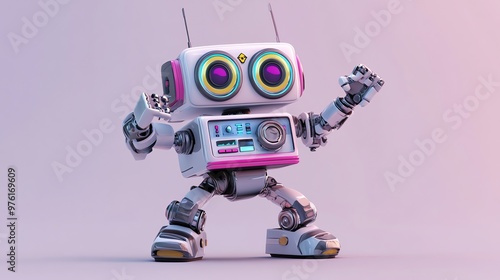 A white and pink robot stands in a fighting pose, ready to strike.