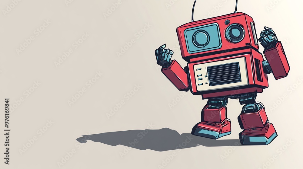 Fototapeta premium A cartoon robot with an antenna and a red and white body.