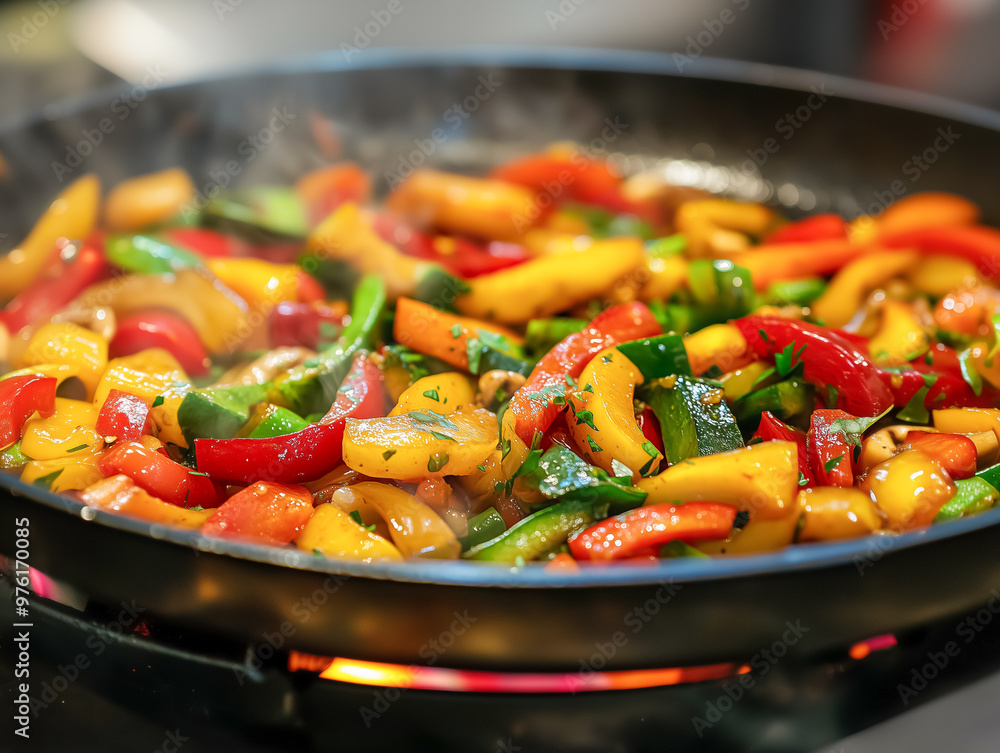 Stir-Fried Colorful Bell Peppers and Vegetables in a Hot Pan
Stir-Fried Colorful Bell Peppers and Vegetables in a Hot Pan