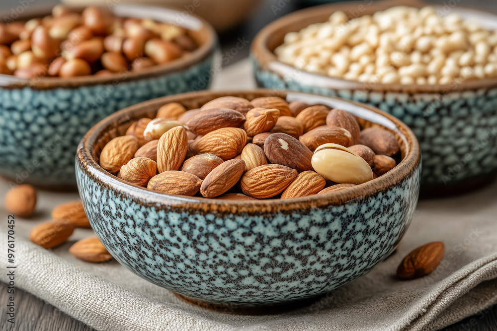 Mixed Nuts in Ceramic Bowls for a Healthy Snack
Mixed Nuts in Ceramic Bowls for a Healthy Snack