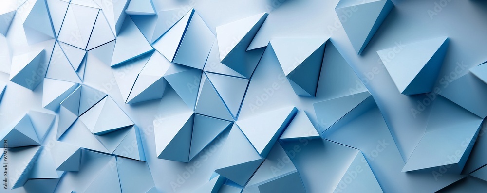 Abstract modern parametric blue triangular wall forming chaotic pattern Abstract modern parametric blue triangular wall forming chaotic pattern