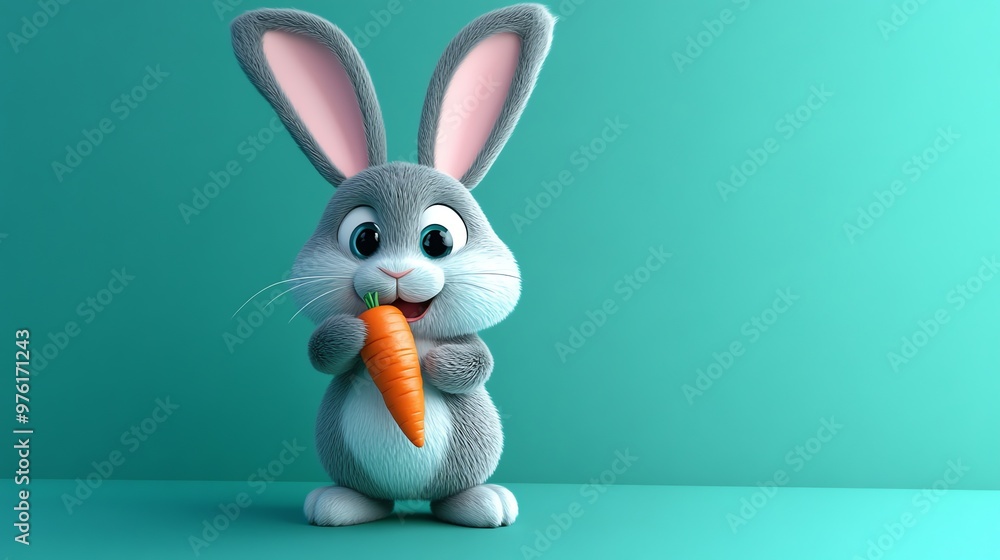 Cute cartoon bunny rabbit holding a carrot. Cute cartoon bunny rabbit holding a carrot.