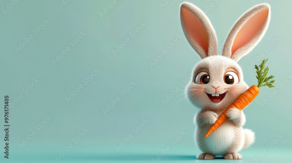 A cute cartoon bunny holding a carrot. A cute cartoon bunny holding a carrot.