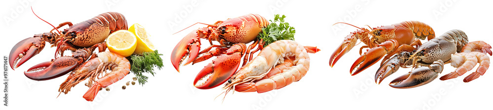 Set of aFresh Blonde Seafood Lobster, crab, and shrim, isolated on a transparent background. Set of aFresh Blonde Seafood Lobster, crab, and shrim, isolated on a transparent background.