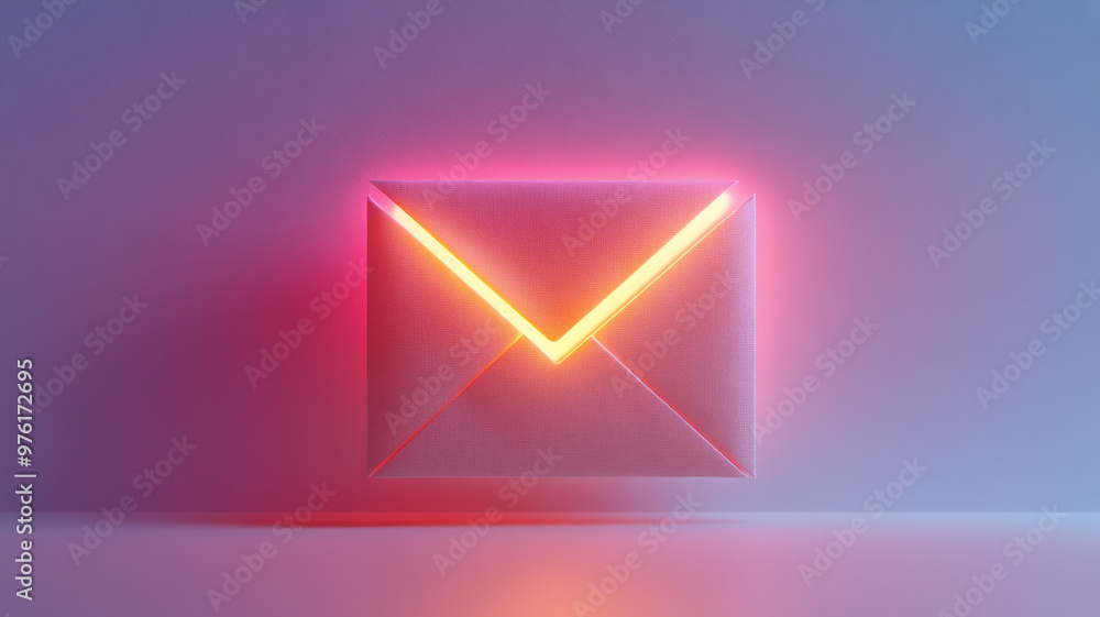 Naklejka premium Neon glowing envelope icon on a gradient background.