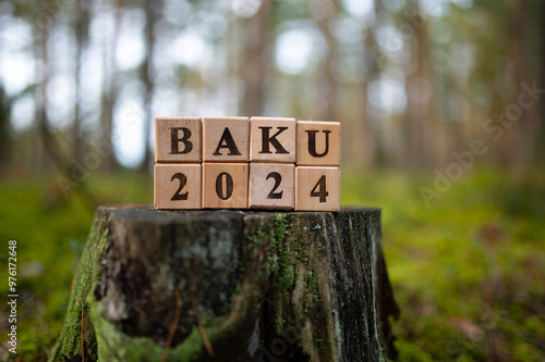 COP29 Event Concept Image Render. Baku, Azerbaijan. 2024. Words Baku 2024 with nature background. Climate change