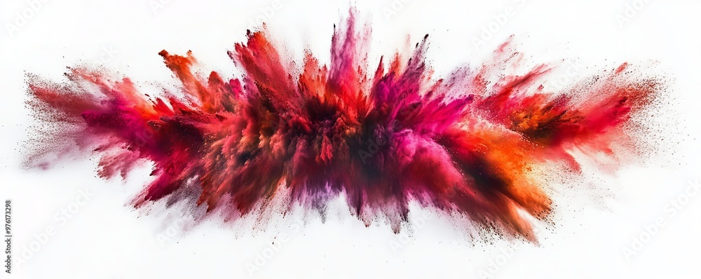 Colored powder explosion creating abstract shape on white background Colored powder explosion creating abstract shape on white background