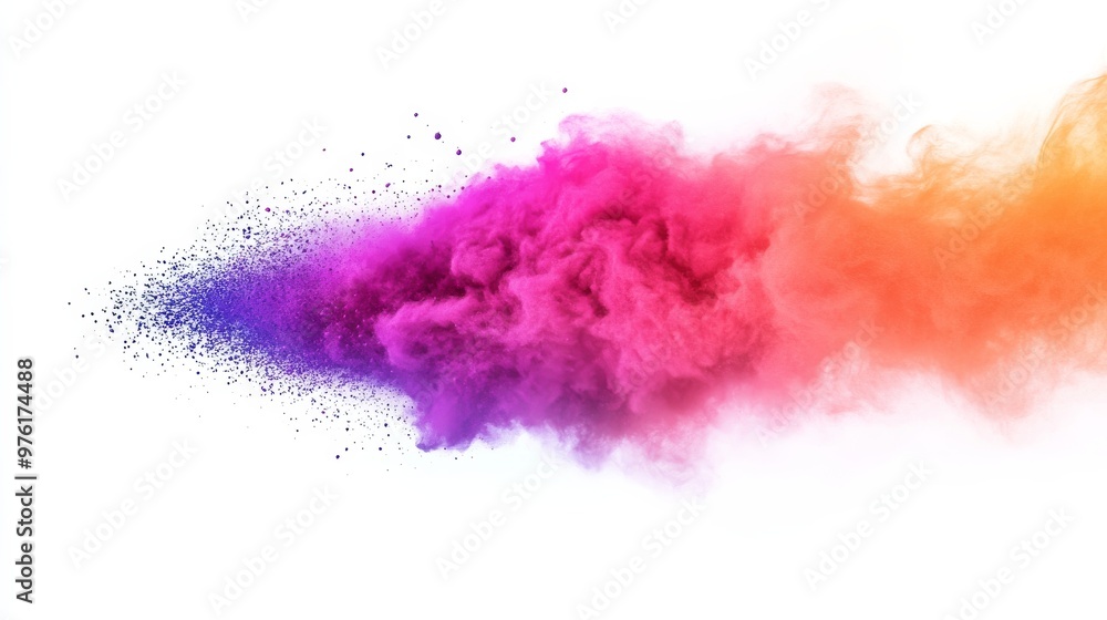 Obraz premium Colorful powder explosion creating abstract shapes on white background
