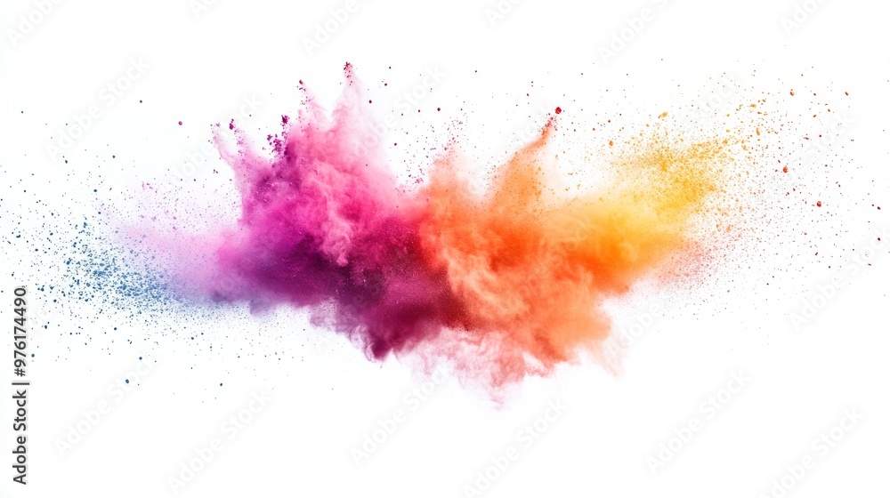 Fototapeta premium Multicolored powder explosion creating abstract shape on white background
