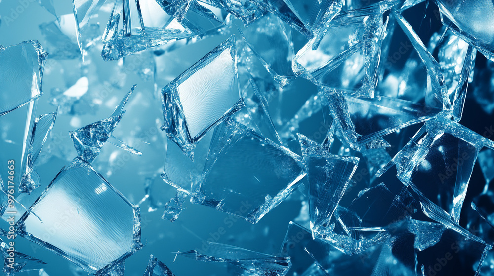 Close-Up of Shattered Glass Fragments, Blue Tone, Abstract Broken Texture
Close-Up of Shattered Glass Fragments, Blue Tone, Abstract Broken Texture