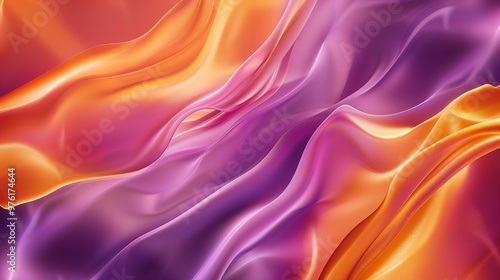 Flowing Abstract Silk Texture, Vibrant Purple and Orange Gradient, Dynamic Digital Background