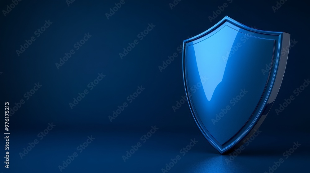 Blue shield standing on guard against a blue background Blue shield standing on guard against a blue background