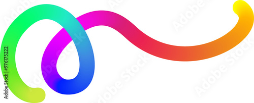 Rainbow gradient line. Fluid color element. Wavy blend swirl stripe. Dynamic twisted flowing stroke for posters and banners.