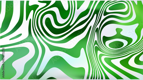 Abstract white green fluid swirl bg. Psychedelic groovy style