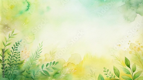 Gentle watercolor background with botanical leaves and greenery, ideal for nature themes