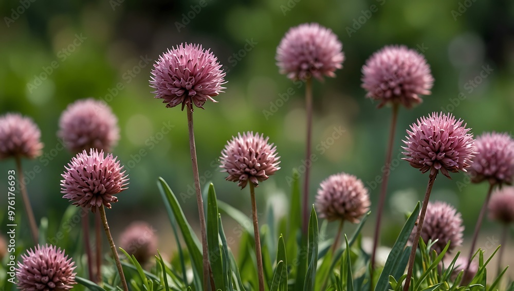 Pink chives about to bloom in a garden Pink chives about to bloom in a garden