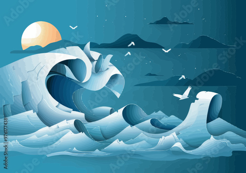 Conceptual Paper Tsunami Overcoming Bureaucratic Challenges Abstract Illustration Minimalist Business Scene at Dusk