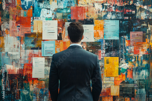 Businessman Planning Strategy on Colorful Wall