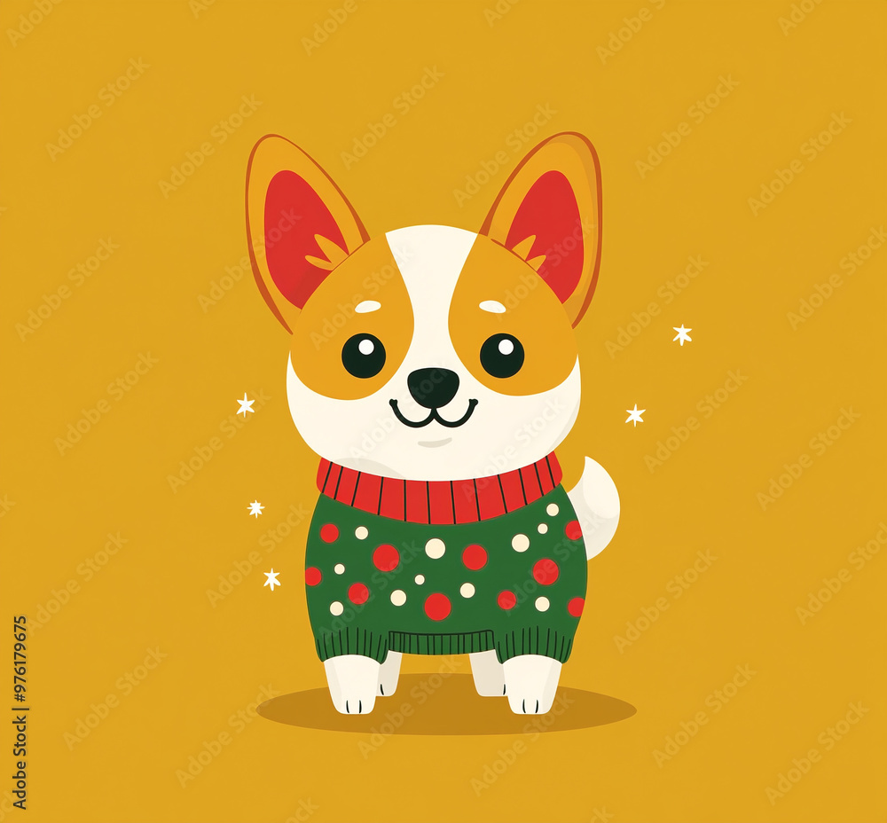 comic illustration dog wearing christmas sweater comic illustration dog wearing christmas sweater