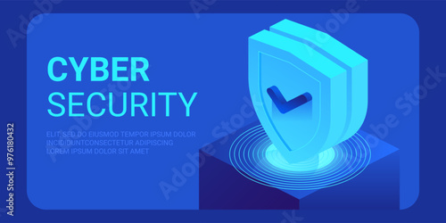 Cyber security isometric concept. Antivirus, encryption, cloud data protection. Software development. Safety internet. Online information protect. Digital technology vector background.
