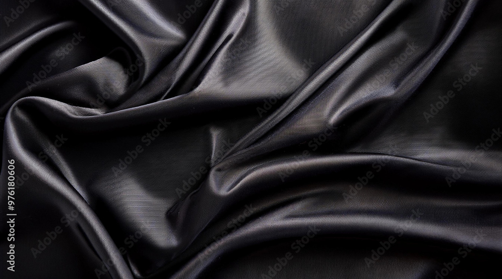 Fototapeta premium Abstract dark black crumpled fabric texture background , smooth elegant black silk , satin luxury cloth wave