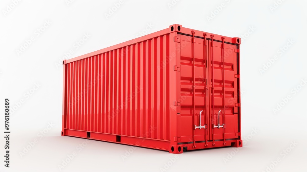 A red shipping container, standing upright on a white background A red shipping container, standing upright on a white background