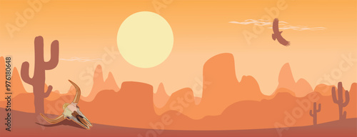 Arizona desert landscape with bull skull.