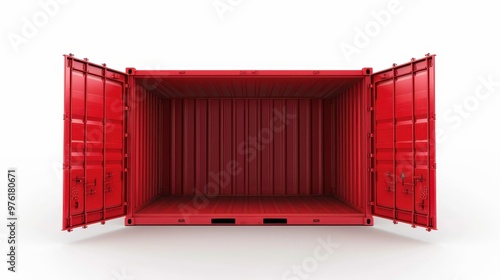 An open red shipping container with no contents
