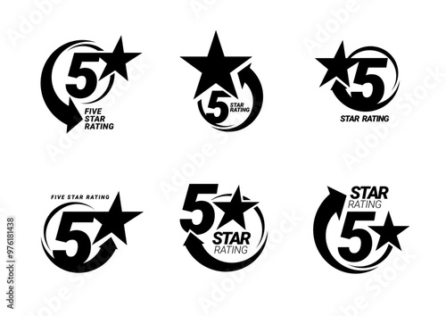 Set design element. 5 star rating. Five star rating symbol or emblem. Vector illustration