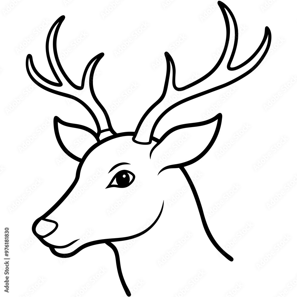 A simple reindeer profile, focusing on the antlers and face in sleek line ar A simple reindeer profile, focusing on the antlers and face in sleek line ar