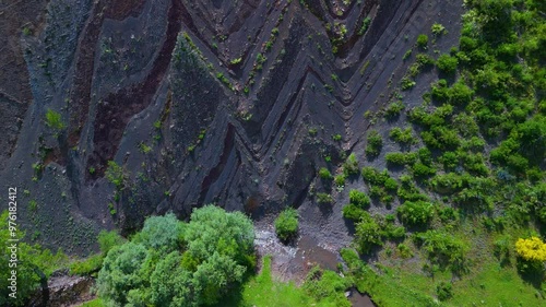 Aerial view from a drone of the geological formation of shapes and colors called 