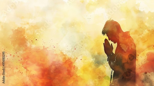 worship and devotion man praying with fervor on watercolor background spiritual illustration