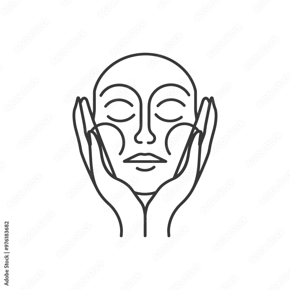 Line Art Illustration of a Womans Face with Hands Framing It Line Art Illustration of a Womans Face with Hands Framing It