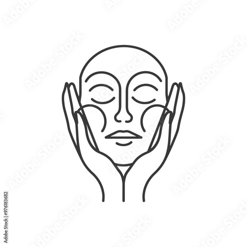 Line Art Illustration of a Womans Face with Hands Framing It