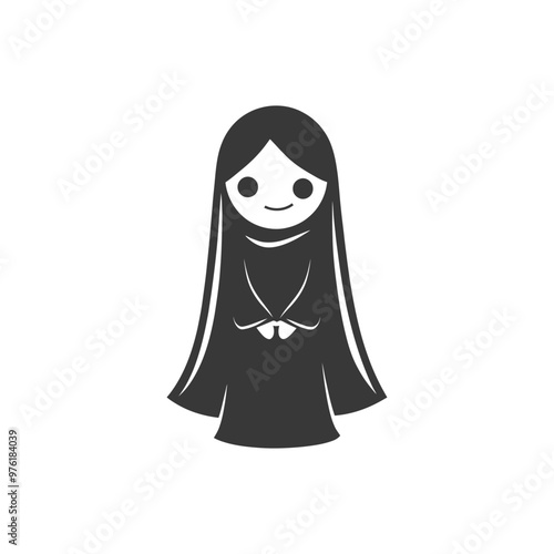 A smiling cartoon woman wearing an abaya