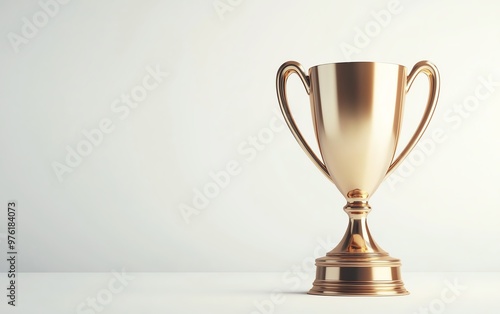 3D Shiny golden trophy on a soft background, symbolizing achievement and excellence in sports or competition.