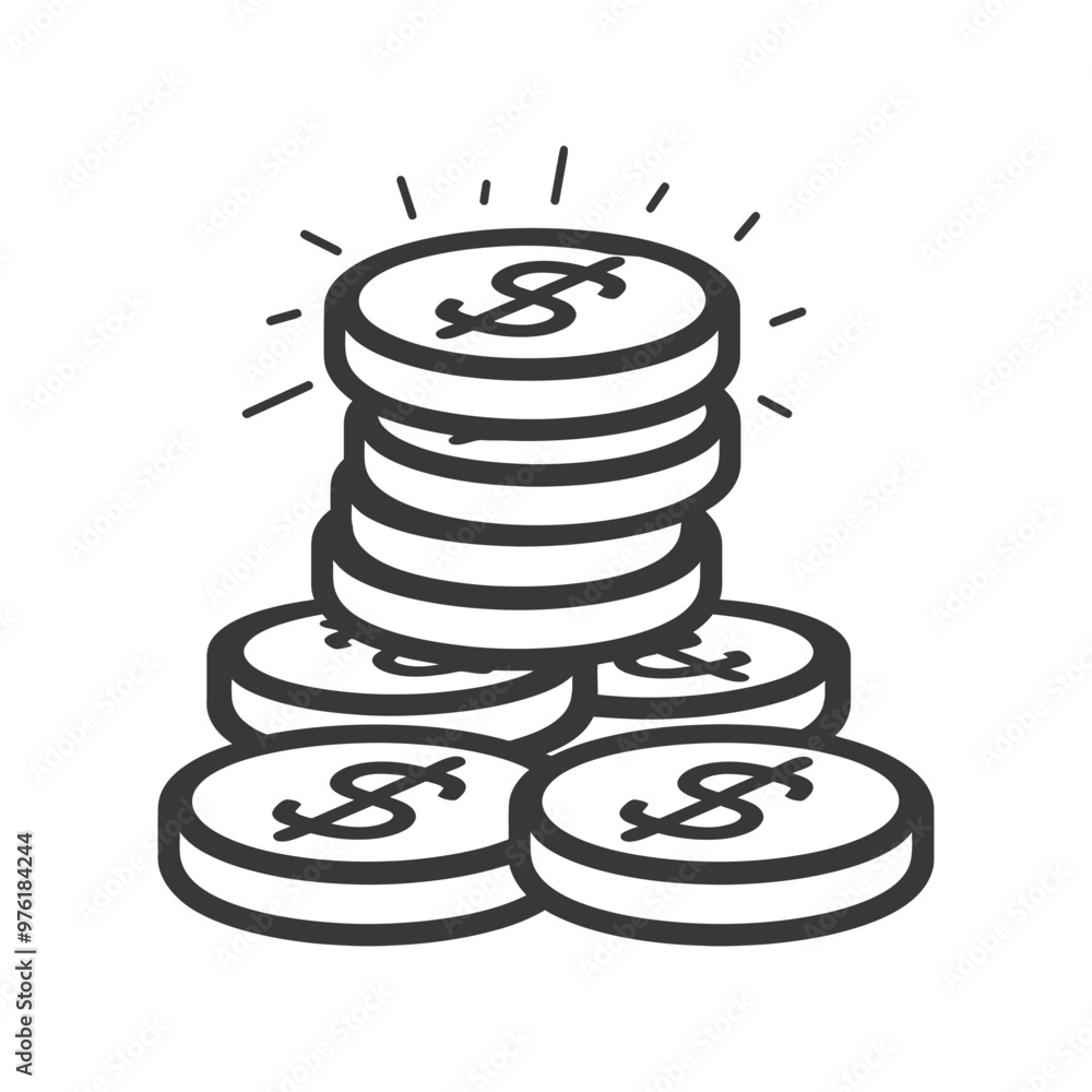 A Stack of Coins With Dollar Signs and Rays of Light A Stack of Coins With Dollar Signs and Rays of Light