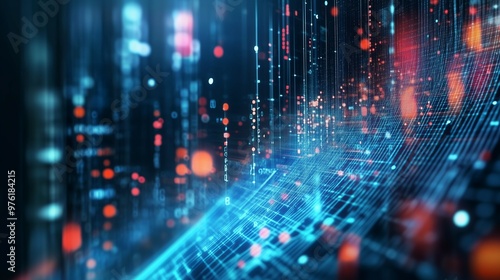  Un flusso di dati binari scorre attraverso uno spazio virtuale, rappresentando il flusso continuo di informazioni e la connessione digitale tra sistemi tecnologici.