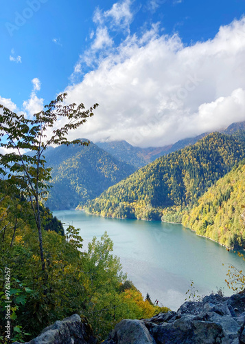 lake in the mountains. Lake Ritza, Abkhazia photo