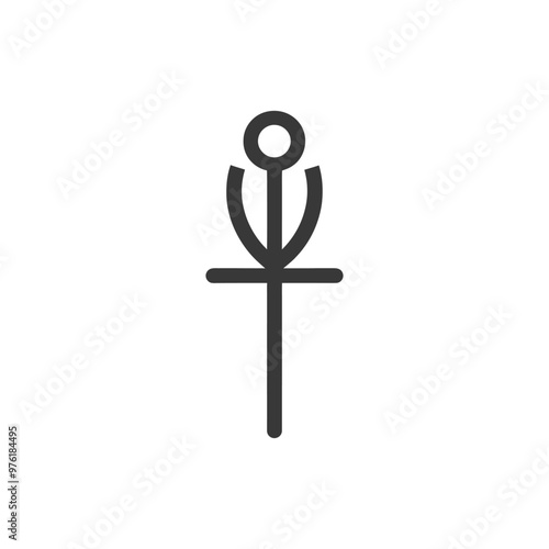 black and white symbol with a circle on top a crossbar in the middle and curved lines on each side