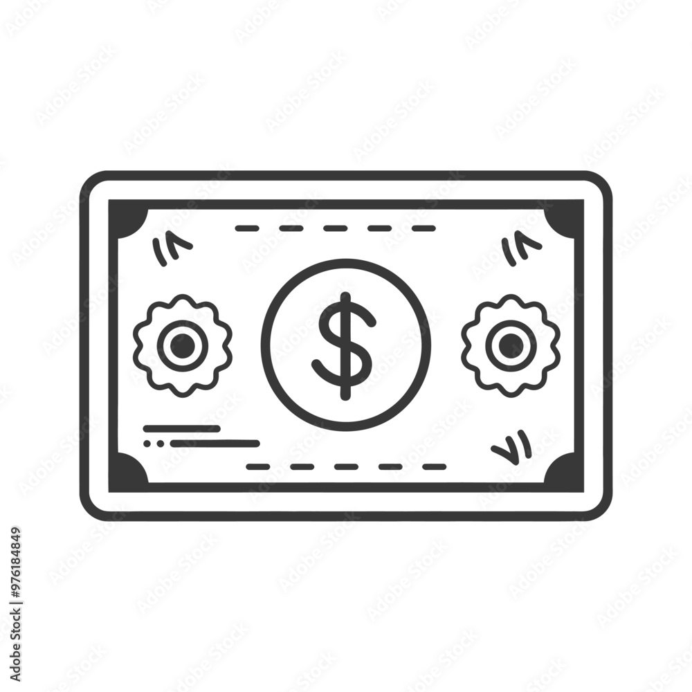 Line art illustration of a US dollar bill Line art illustration of a US dollar bill
