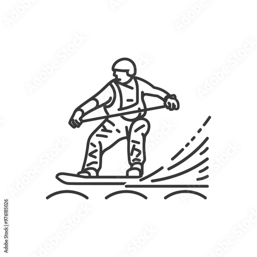 Line art illustration of a wakeboarder riding a wakeboard