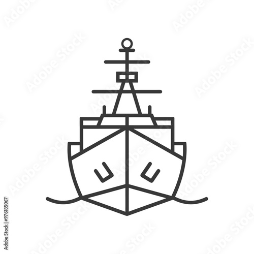 Line art illustration of a warship ship