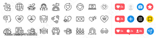 Divorce lawyer, Valentine and Heart line icons pack. Social media icons. Social media, Rainbow, Hold heart web icon. Miss you, Lgbt, Woman love pictogram. Love you, Be sweet, Romantic dinner. Vector